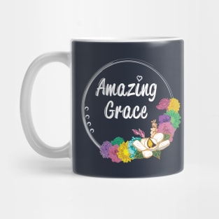 Amazing Grace Typography Colorful Floral Flower Circle Outline Spring Summer Mug